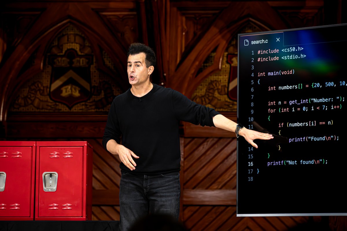 cs50's tweet image. Live from @Harvard University at 1:30pm EDT, this is Week 3 of @CS50 on algorithms. Open to anyone online. (Or attend in person some day, per cs50.ly/attend.)
Watch on @YouTube at youtube.com/live/4eN3_kbbh….
Register for @Zoom at cs50.zoom.us/meeting/regist….