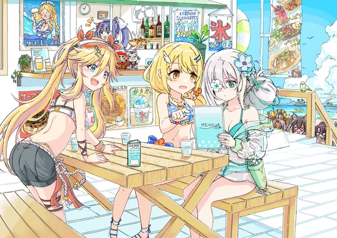 海の家でのひととき うめこぶちゃさんと抹茶さんの3人で絵チャしました!