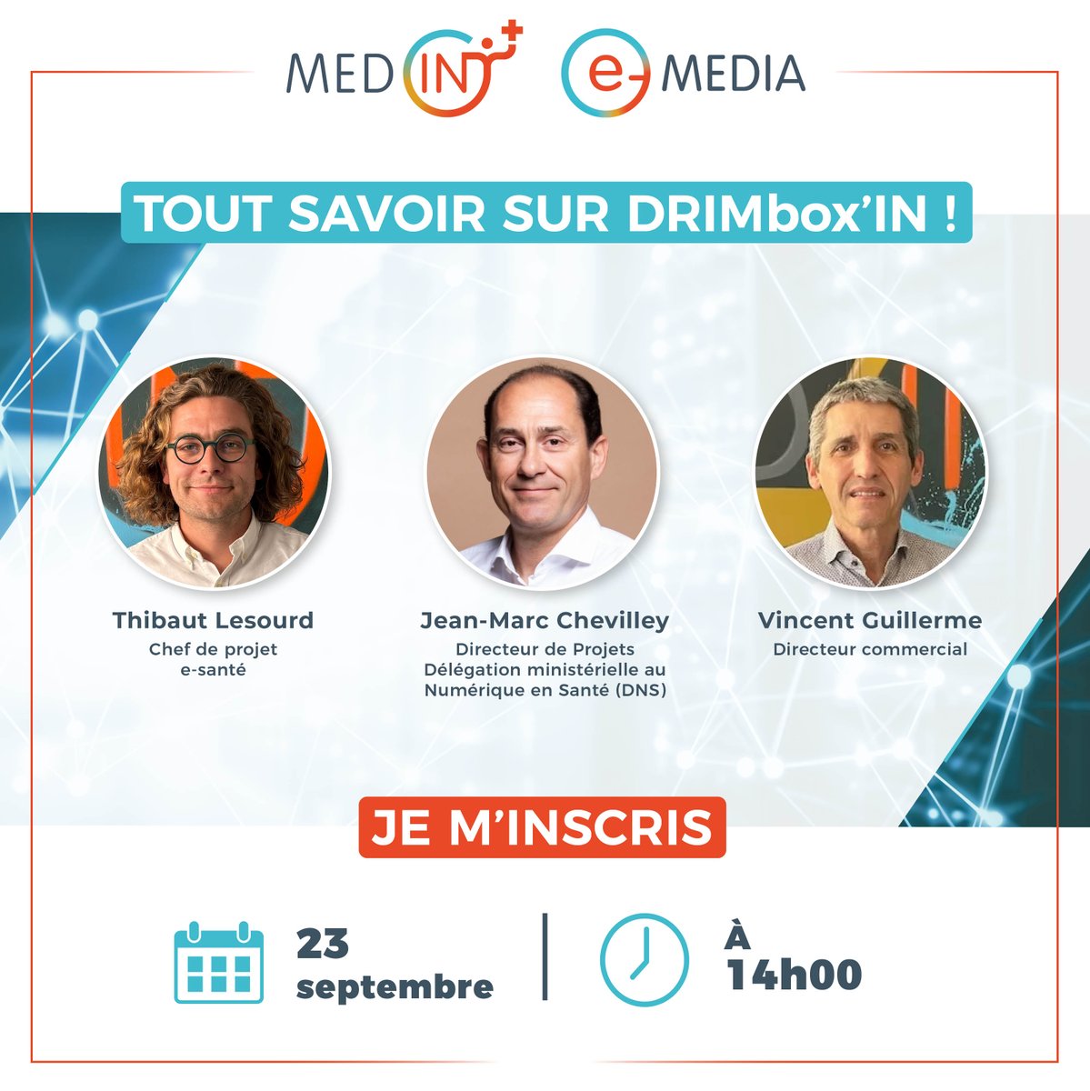MEDINPLUS's tweet image. ⏳ Moins d’1 an pour intégrer la #DRIMbox, le standard national en imagerie médicale.
👉 Anticipez dès aujourd’hui avec notre webinaire exclusif :
📅 23/09 – 14h à 14h45
💻 Démo en direct de DRIMbox’IN
❓ Session Q/R avec nos experts e-santé
➡️ bit.ly/48v6wZt