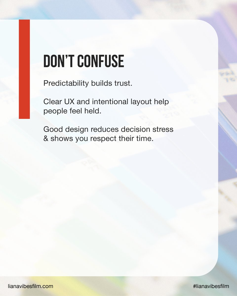 LianaVibesFilm's tweet image. When your design is rooted in psychology—clean space, visual order, emotional calm—you don’t just impress. You reassure. And that reassurance builds the confidence your audience needs to say yes.✨

 #CustomerExperience #DigitalTrust #StoryDrivenDesign