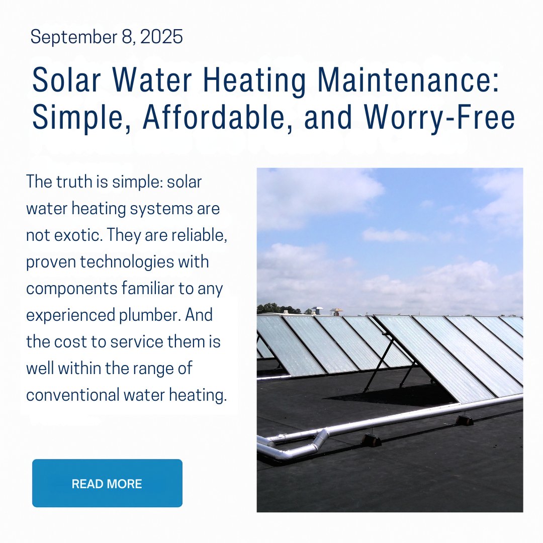 AET_Solar's tweet photo. Solar water heating systems don’t require a premium to maintain - just the right technician.

We manufacture systems built to last. But when service is needed, don’t let the word solar scare off your plumber or jack up your quote.

https://t.co/qcR7XrEL6c https://t.co/0peYCjXL0I