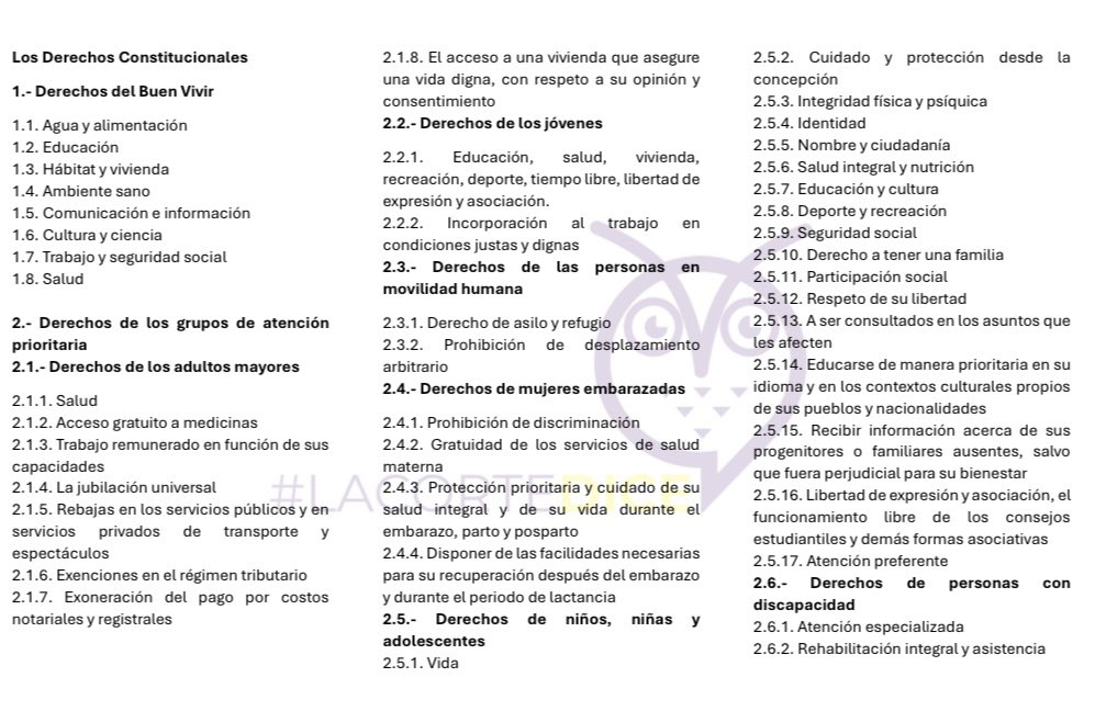 VeronicaLHM's tweet photo. 🔵 Estos son los derechos que reconoce actualmente la Constitución del Ecuador

¿Qué derechos se busca borrar o aumentar con la Constituyente? https://t.co/hAKOxDlLRt