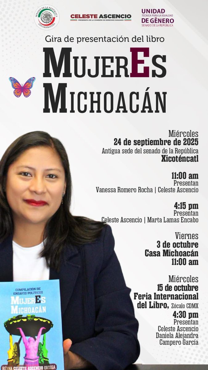 Importante visión  de ser mujer en el estado de Michoacán y que Michoacán es un ente de Mujeres ! Nuestra Senadora de la República <a href="/CelesteAscenci8/">Celeste Ascencio</a> presenta su libro . Ahí nos vemos.