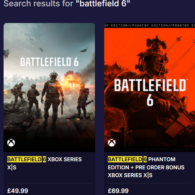 CovertRecon's tweet photo. Those Battlefield 6 pre-order codes for Xbox Series X at Loaded (formerly CDKeys) have had another price drop 👀 https://t.co/qMk0HT8nVB 👉Xbox Series X Standard Edition is £49.99 (29% off RRP), while the Phantom Edition is £69.99 (a 30% saving). https://t.co/bWZuAX72dH