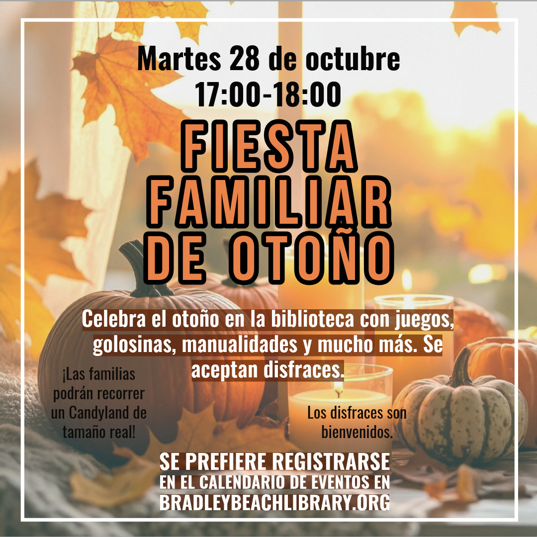 Registration preferred at engagedpatrons.org/EventsExtended…

Se invita a las familias a celebrar el otoño en la biblioteca con juegos, dulces y manualidades. Se anima a usar disfraces. ¡Las familias podrán disfrutar de una recreación a tamaño real de Candyland!