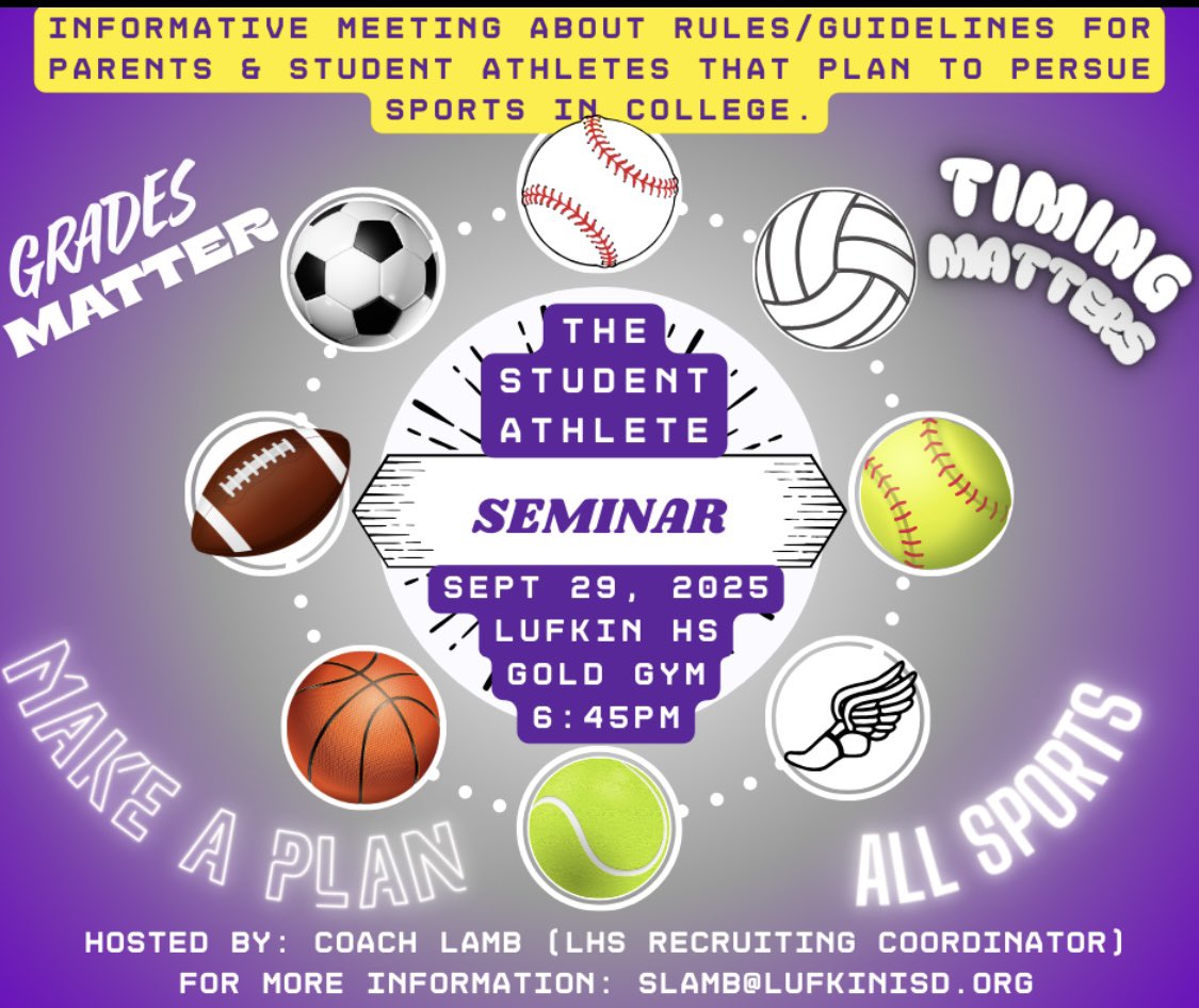 I will be hosting an athletic-academic informative meeting for students that have hopes/plans on playing at the collegiate level. The information pertains to all collegiate sports.