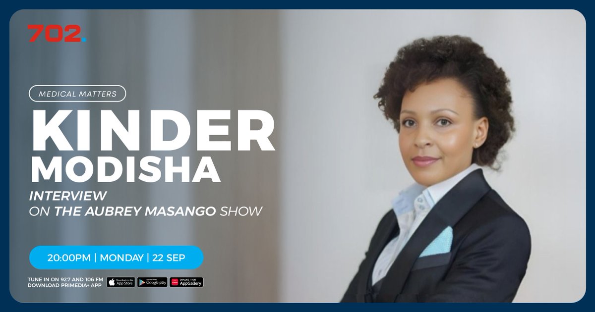 Radio702's tweet image. Catch dental therapist Kinder Modisha on Mental Matters on  #The AubreyMasango Show from 8pm tonight with @BraAubrey. 

Listen LIVE on Primediaplus.com 

#TheAubreyMasangoShow #OralHealth #KinderModisha #702WalkTheTalk
