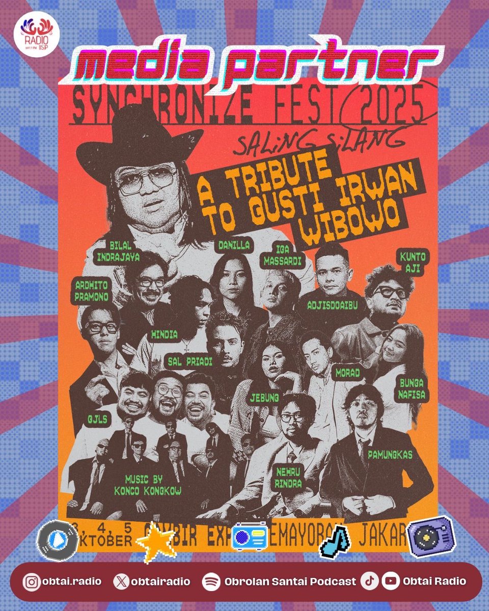 Lineup keren siap bikin meriah <a href="/SynchronizeFest/">Synchronize Festival</a> 2025! 🎶

Tahun ini juga bakal ada tribute spesial untuk Gusti Irwan Wibowo, sebagai bentuk penghormatan yang hangat di tengah perayaan musik kita 🙌

 #SynchronizeFest25 
#OBTAI
#ObtaiRadio
#ObrolanSantaiMenginspirasi
#MediaPartner