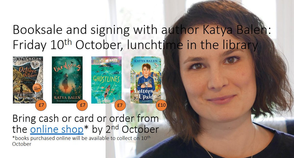 LibraryDGS's tweet image. SUPER excited to be welcoming Katya Balen into school on Friday 10th October. As well as a talk with Y7, writing workshops with Y7 and 8, Katya will be signing books in the library over lunchtime. You can buy books on the day or order them in advance on the online shop.