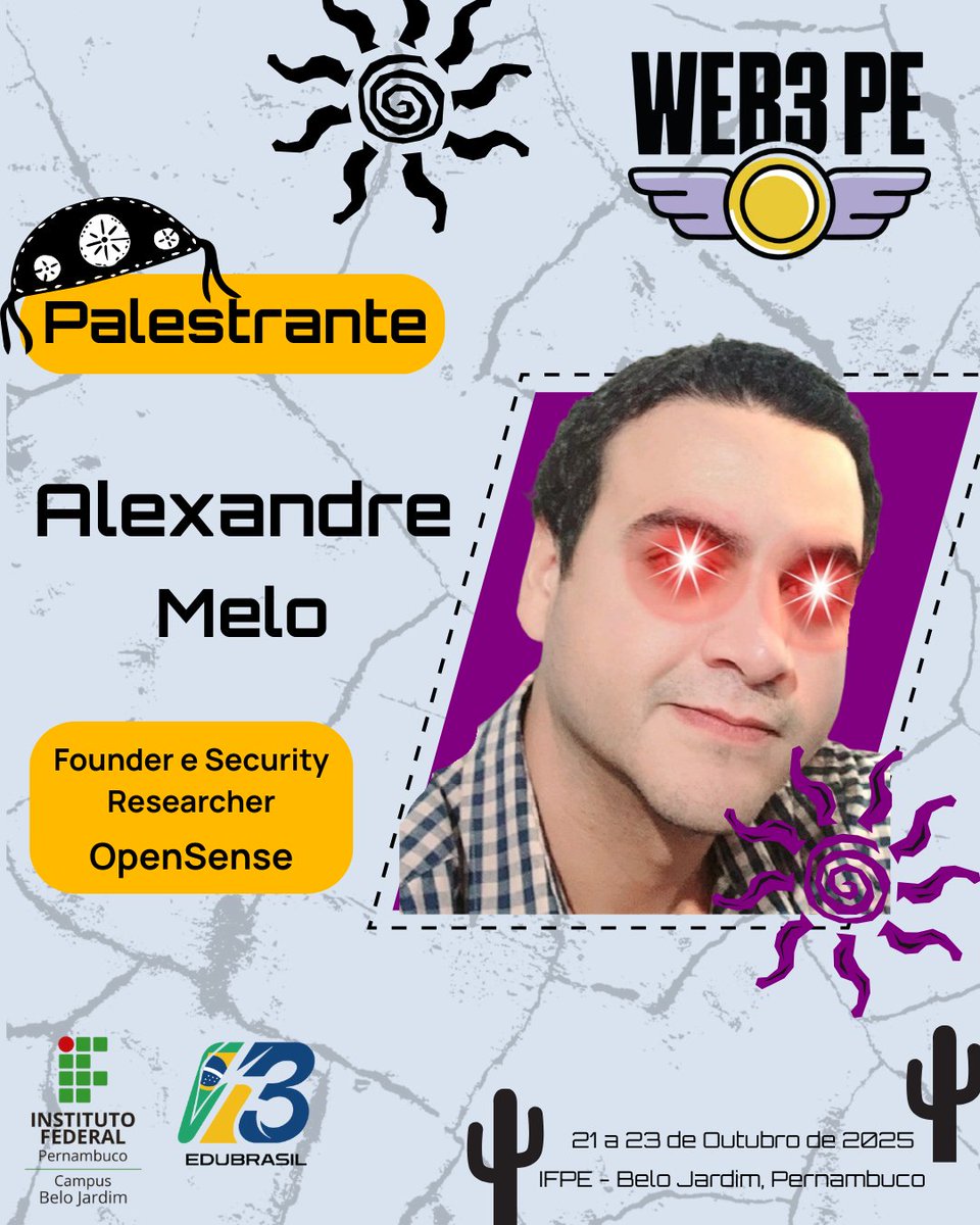 Web3EduBrasil (@web3edubrasil) on Twitter photo 🎤 Palestrante Confirmado no Web3 PE – 2ª Edição!
É com muita alegria que anunciamos <a href="/mis4nthr0pic/">AlexOnCrypto</a> em nosso evento!
Alexandre Melo é fundador da <a href="/opensensepw/">OpenSense ₿</a>, comunidade referência em segurança Ethereum com mais de 30 mil inscritos. Estudou blockchain com Dr. Gavin Wood na 🎤 Palestrante Confirmado no Web3 PE – 2ª Edição!
É com muita alegria que anunciamos <a href="/mis4nthr0pic/">AlexOnCrypto</a> em nosso evento!
Alexandre Melo é fundador da <a href="/opensensepw/">OpenSense ₿</a>, comunidade referência em segurança Ethereum com mais de 30 mil inscritos. Estudou blockchain com Dr. Gavin Wood na