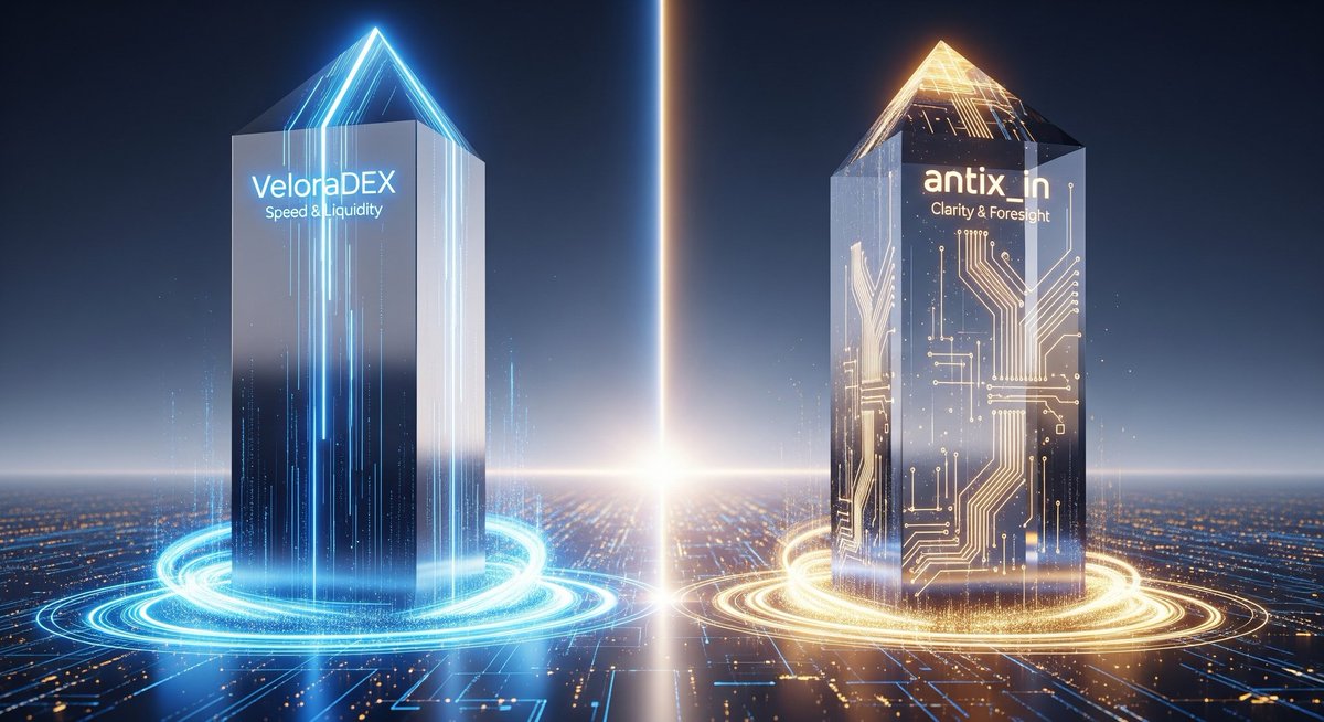 ZarXchain's tweet image. Two pillars define speed and clarity

 @VeloraDEX delivers speed with instant liquidity seamless execution, zero stalls, full confidence.
@antix_in delivers clarity turning noise into foresight, sharpening strategy, reducing risk

Together, they’re backbone of tomorrow’s market.