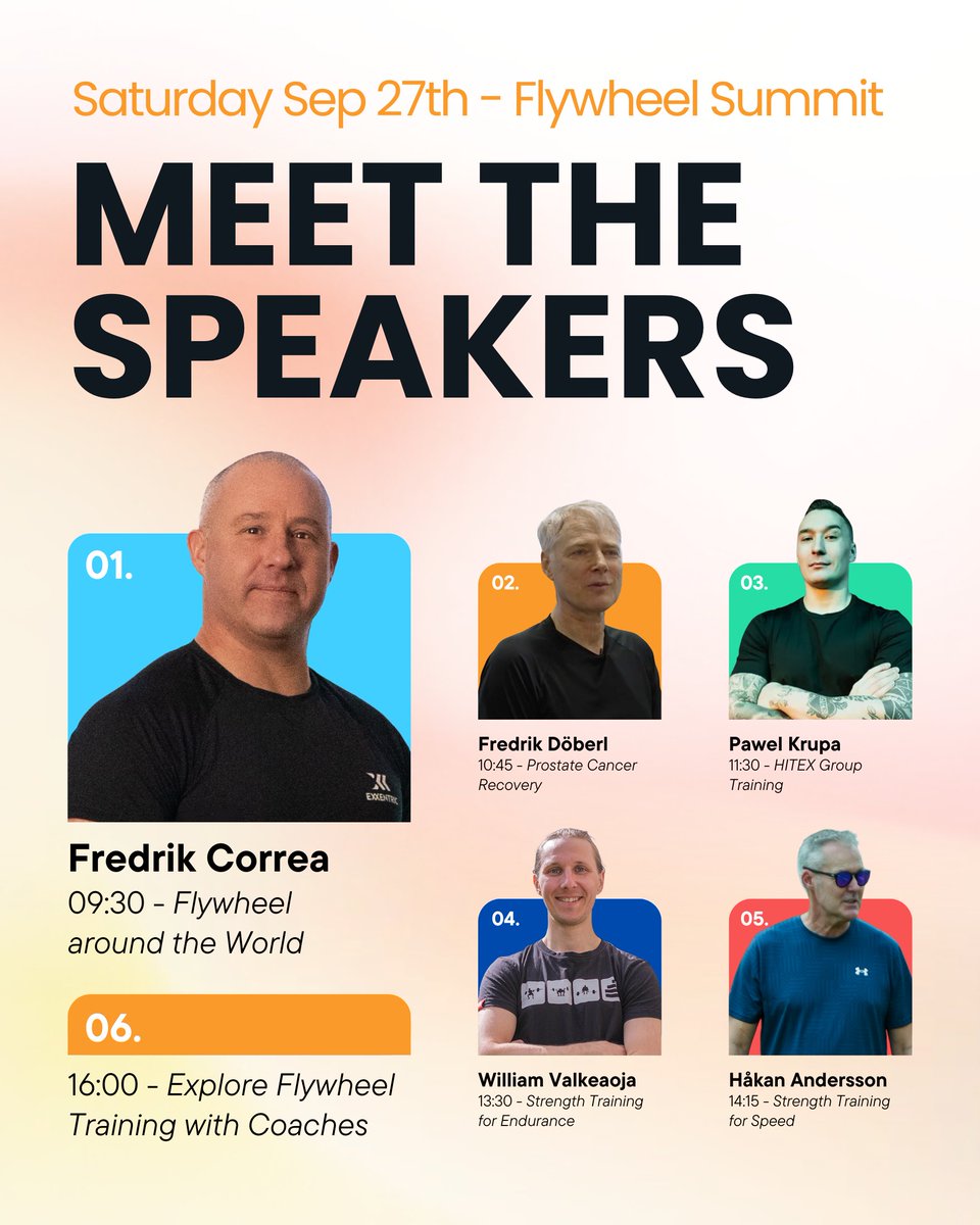 go_exxentric's tweet image. Meet the Speakers! 🎤

Meet the special guest speakers scheduled for Saturday, September 27th, at the Exxentric HQ Summit in Stockholm. 🇸🇪

Just a few spots remaining! ⏳ Don&apos;t miss your chance to learn about flywheel training from some of the leading experts in the field! 💡…