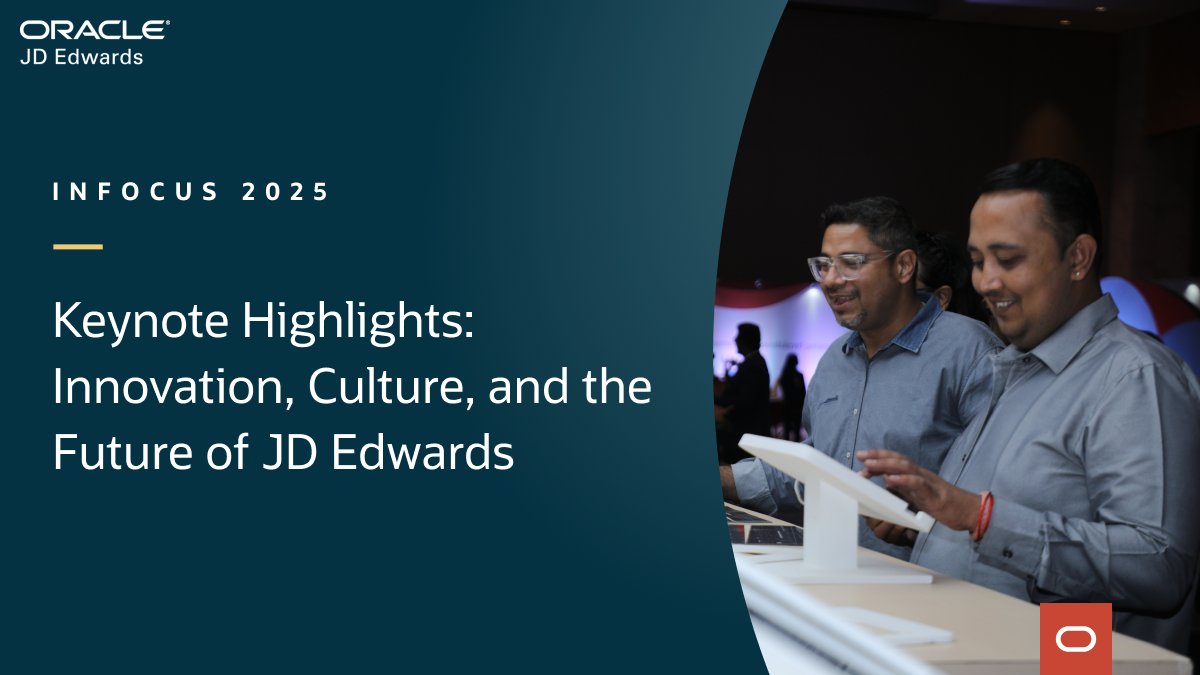 Stay current, adopt continuously, and unlock the full value of <a href="/OracleJDEdwards/">Oracle JD Edwards</a> innovation! The keynote at #INFOCUS25 had a wide-ranging theme of innovation, culture, and the future of #JDE. Oracle’s Jon Green and myself shared our perspectives: bit.ly/4nxccX3