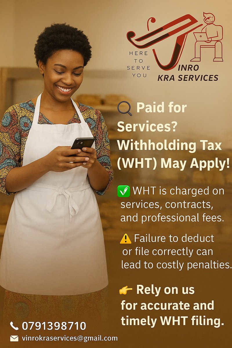 🔍 Paid for services?
WHT may apply!

⚠️ Miss filing/deductions = penalties.
✅ We make WHT simple &amp; stress-free.

👉 Rely on us for proper WHT filing.

#TaxTips #WithholdingTax #BusinessCompliance