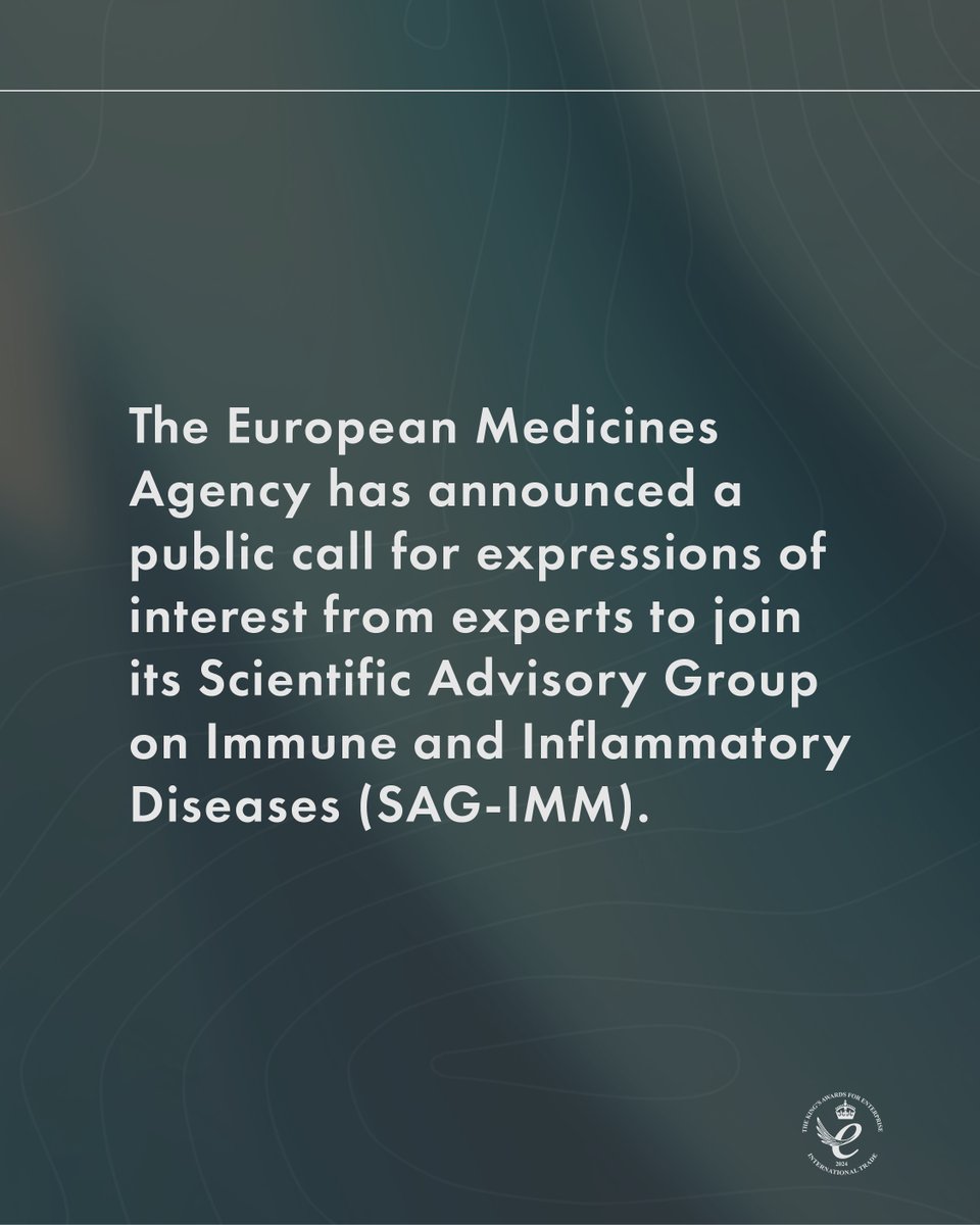 scendea's tweet image. The @EMA_News has announced a public call for experts to join its Scientific Advisory Group on Immune and Inflammatory Diseases.
-
Discover how Scendea can support your product development and regulatory activities: scendea.com/contact
-
#drugdevelopment #regulatorysupport