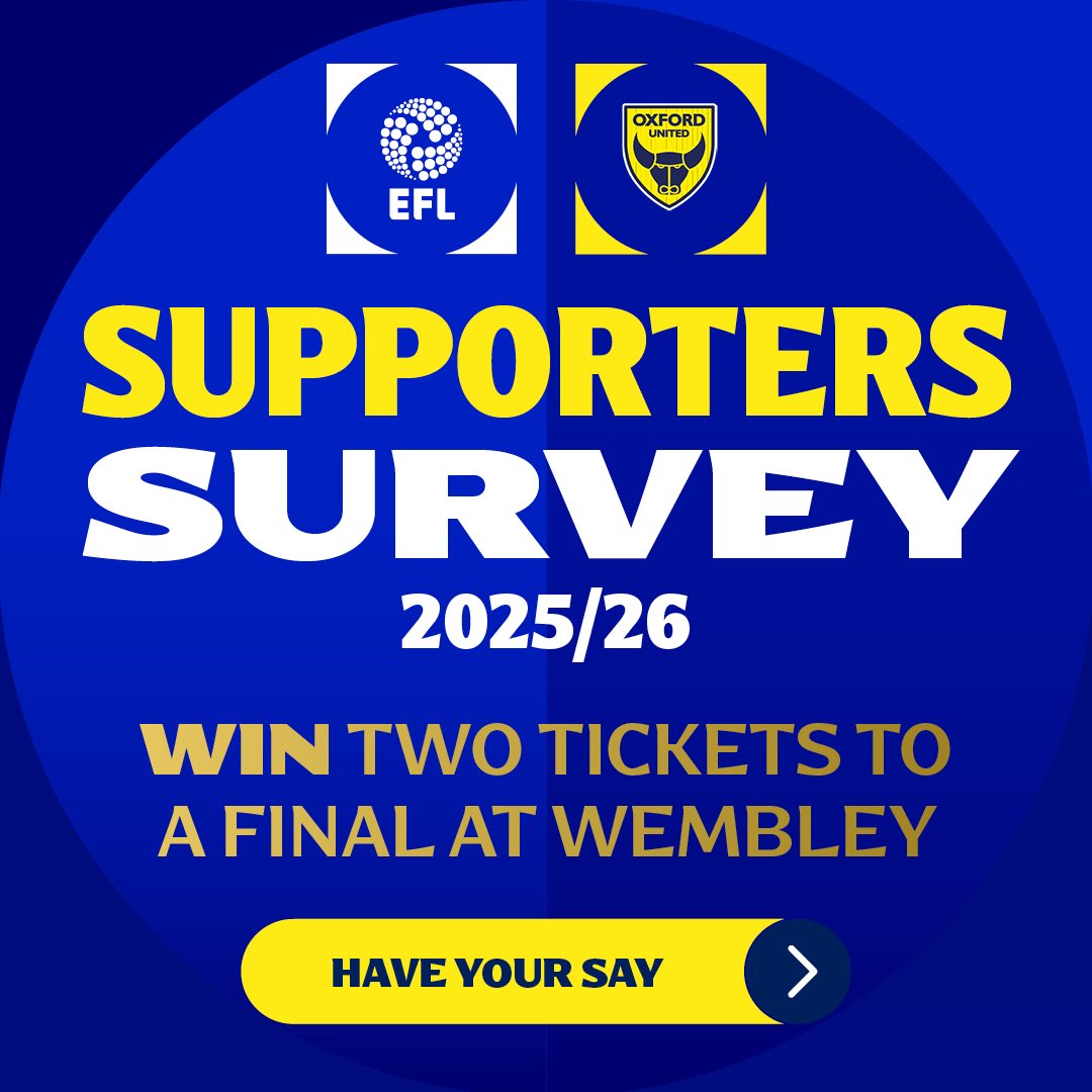 Supporters Survey 📊

The <a href="/EFL/">EFL</a> Supporters Survey 25/26 is now live, tell us what matters to you and be in with a chance to win great prizes ⚽️🗳️

Complete it here ⤵️
goodformgroup.questionpro.eu/EFL-Oxford-Uni… #OUFC