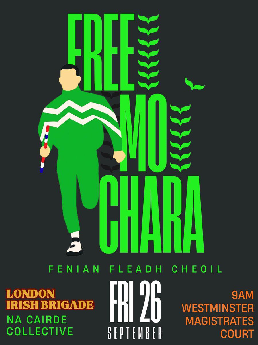 This Friday 9am the witch-hunt continues....

Come and show your support outside Westminster Magistrates Court. 💚🤍🧡

Isaac Herzog, a man the UN says is complicit in genocide, was welcomed to Downing Street last week for tea. 

Mo Chara meanwhile, who has spoken against