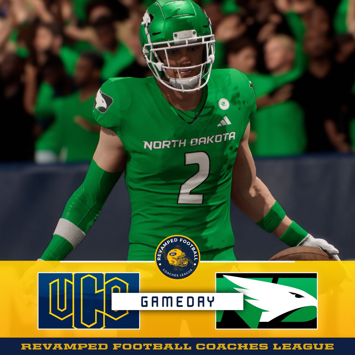 RF_League's tweet photo. IT'S GAMEDAY IN THE REVAMPED FOOTBALL COACHES LEAGUE!!

North Dakota vs Central Oklahoma 

8:30 pm CST live on the RFL YouTube

A rivalry is restored as Season 9 of the RFCL kicks off! 2X RFCL Champions UCO look to hold off the Fightin Hawks of North Dakota. 🏈 https://t.co/b3aMAxFInx
