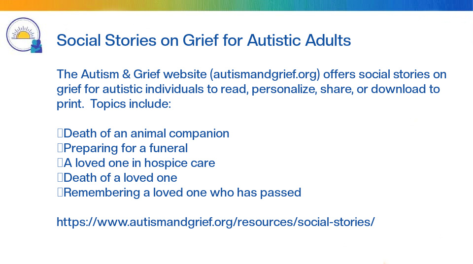 AutismAndGrief's tweet photo. The #Autism &amp; Grief website (https://t.co/2gGH57IKD8) offers social stories on grief for autistic individuals to read, personalize, share, or download to print. https://t.co/DxTdx9PS6H