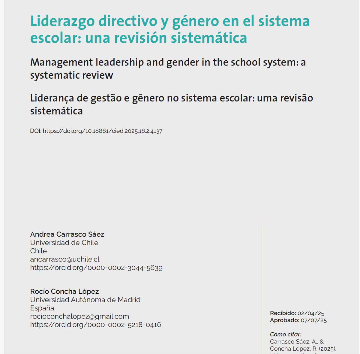 Comparto publicación que elaboramos con Rocío Concha, sobre liderazgo escolar y género. Muchos desafíos! 

revistas.ort.edu.uy/cuadernos-de-i…