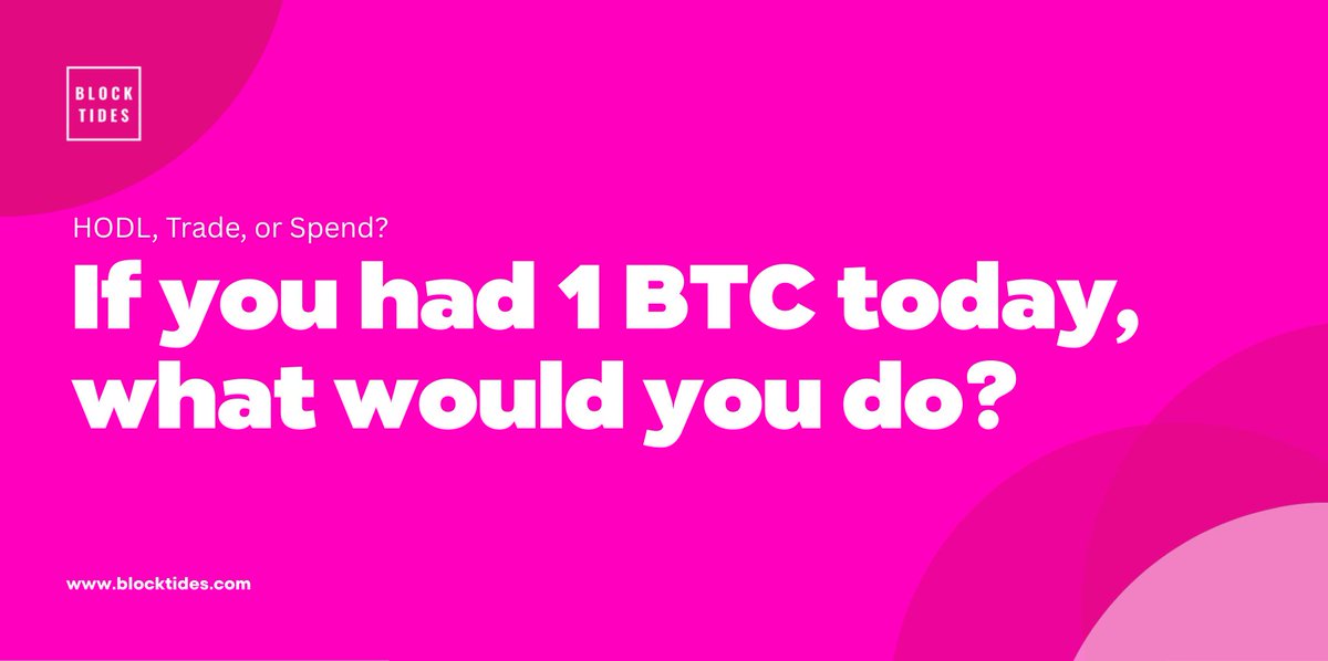 blocktides's tweet image. Let’s have some fun with this one 👀

If you had 1 BTC today, what would you do?
A) HODL for 10 years 💎🙌
B) Trade it for altcoins 🔄
C) Spend it on real-world items 🛒

Drop your pick in the comments 👇. We’d love to see where the community stands!

#BlockTides #CryptoCommunity