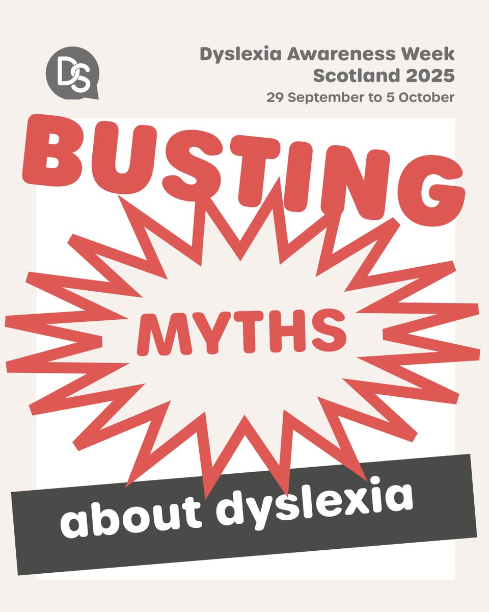 We’re supporting Dyslexia Awareness Week Scotland (29 Sept to 5 Oct) to bust the myths about dyslexia. 

Get involved and support the campaign. dyslexiascotland.org.uk/dyslexia-aware…