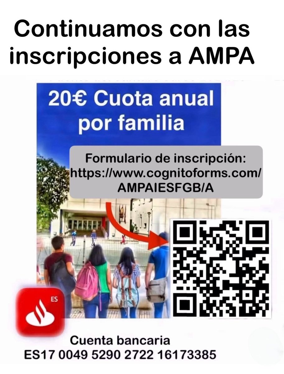 Os recordamos la importancia de inscribiros al AMPA del instituto, ya que fortalece nuestra voz como familias en la comunidad educativa y mejoramos la educación y el bienestar de nuestros hijos. <a href="/iesfgb/">IES FGB</a>