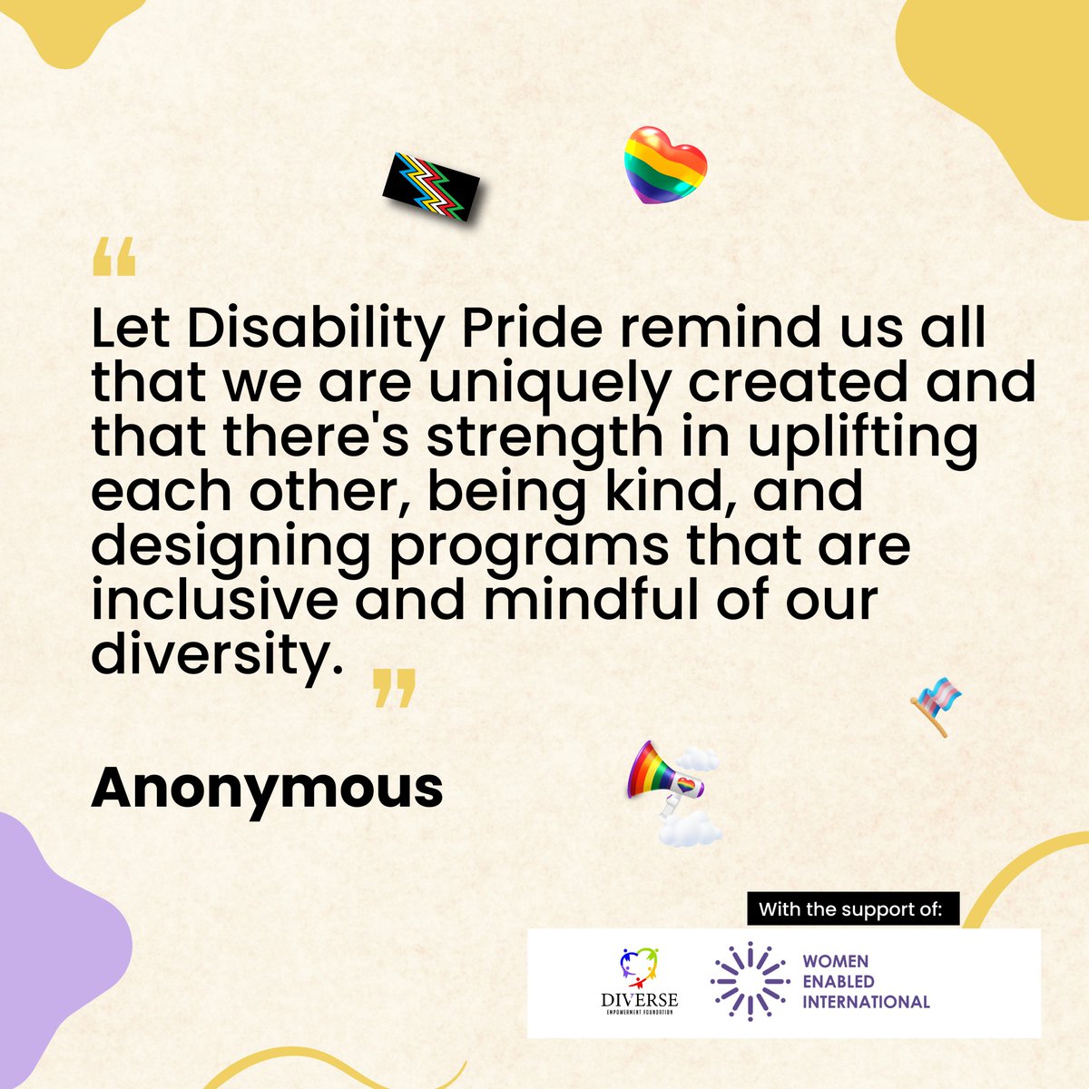 DiverseEmpower2's tweet photo. Today, we begin the next chapter of our Pride in Every Identity Campaign.
Disability Pride is visibility, strength, and kindness. Every voice matters.
🌐 Read more: https://t.co/9GBQKNuTJN
#PrideInEveryIdentity https://t.co/HItnkQB1Ic