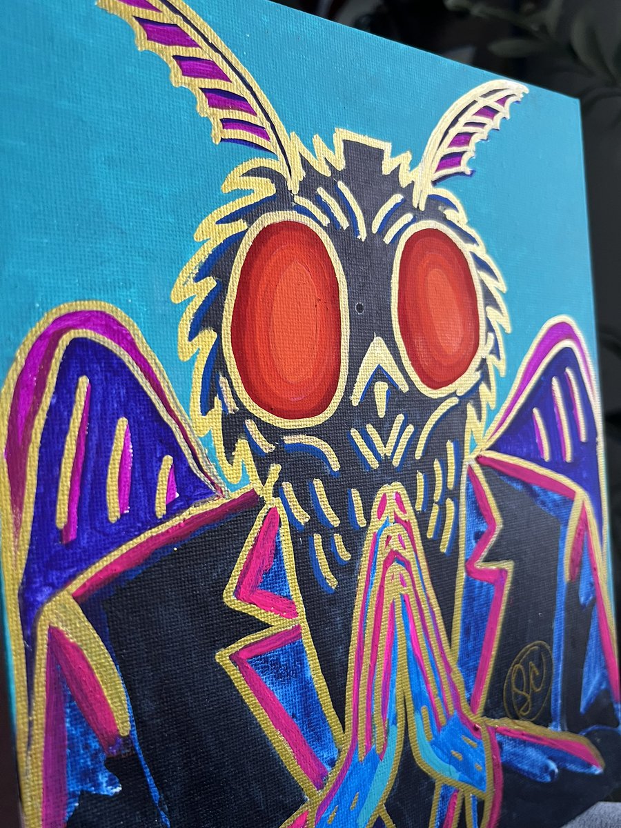Shelli_Bell's tweet photo. My newest painting, inspired by my step-son’s fav monster, #Mothman #horror #halloween #fanart https://t.co/PqfUW35l9k