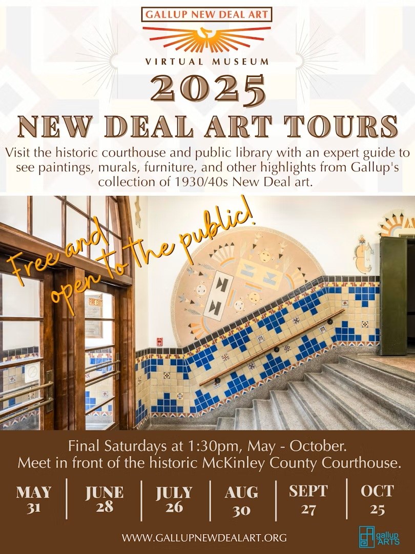 September 27, 2025 1:30 PM –2:30 PM | Visit the historic courthouse and public library with an expert guide to see paintings, murals, furniture, and other highlights from Gallup's collection of 1930/40s New Deal art.

#history #VisitGallup #tours #free #Route66 #NewDeal