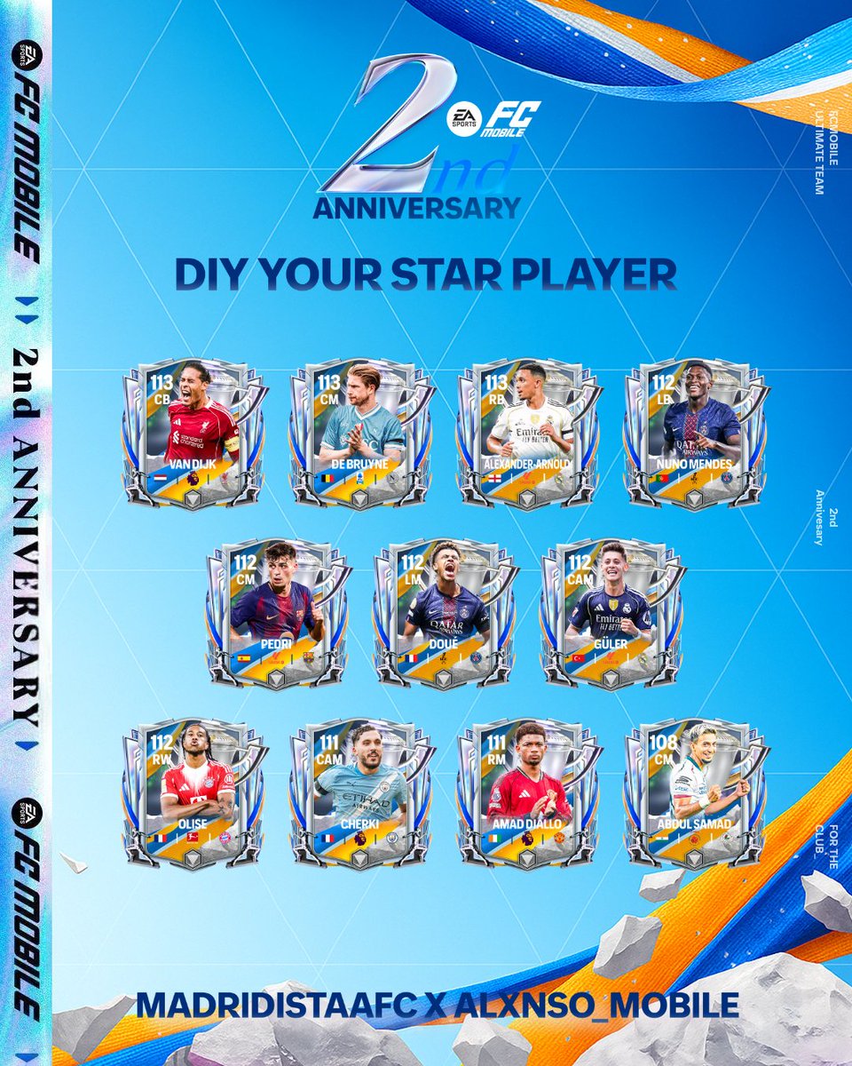 DIY Your Star Player

Collect DIY Players in the Info chapter of the 2nd Anniversary Event.
Each week, claim new card styles &amp; choose your favorite.
Join the Anniversary to unlock 3 exclusive card backs &amp; 11 featured players—pick one of each to personalize your player item.