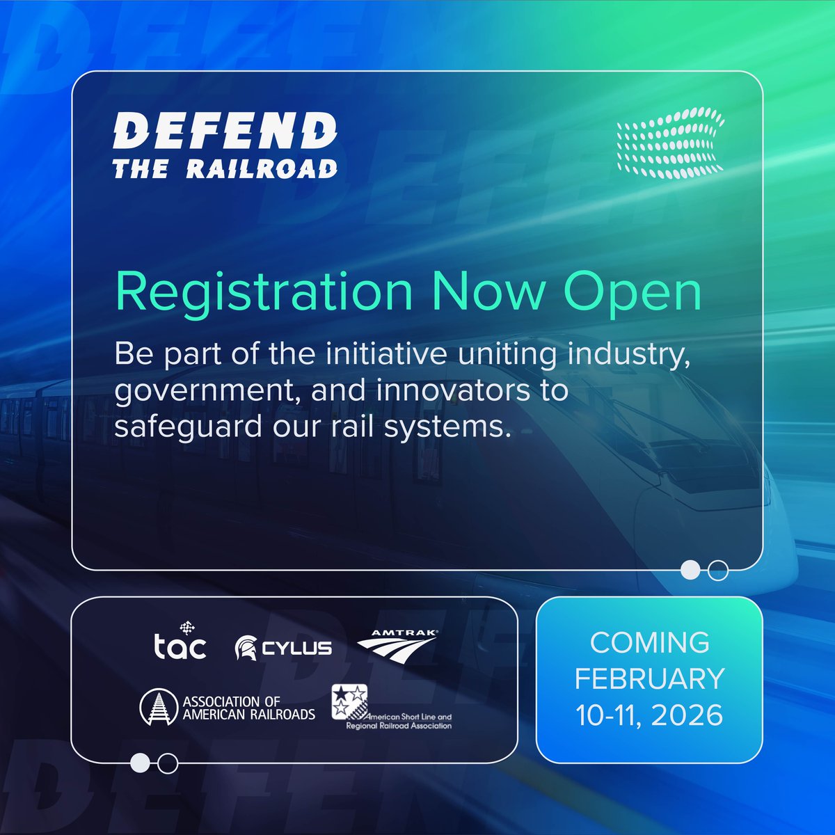 TechAdvCenter's tweet image. Defend The Railroad returns February 10–11, 2026 to unite government, rail operators, cybersecurity experts, researchers, and industry leaders in strengthening the security of our nation’s rail systems.
Register now: hubs.la/Q03Kjd010
#Cybersecurity #CriticalInfrastructure