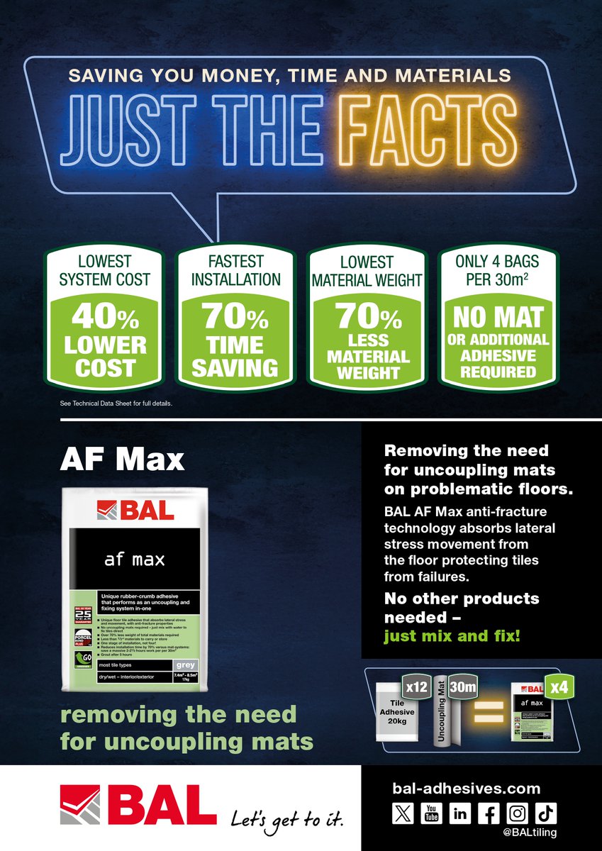TargetTiles's tweet photo. 🚨 New BAL Product Alert! 🚨

We’re excited to announce that BAL AF Max is now available for just £64.99 per bag! 🎉

Get the strength, performance, and reliability you trust—now at an even better price. Don’t miss out on stocking up while this offer lasts.

👉 Available now! https://t.co/bHNczLUk9e