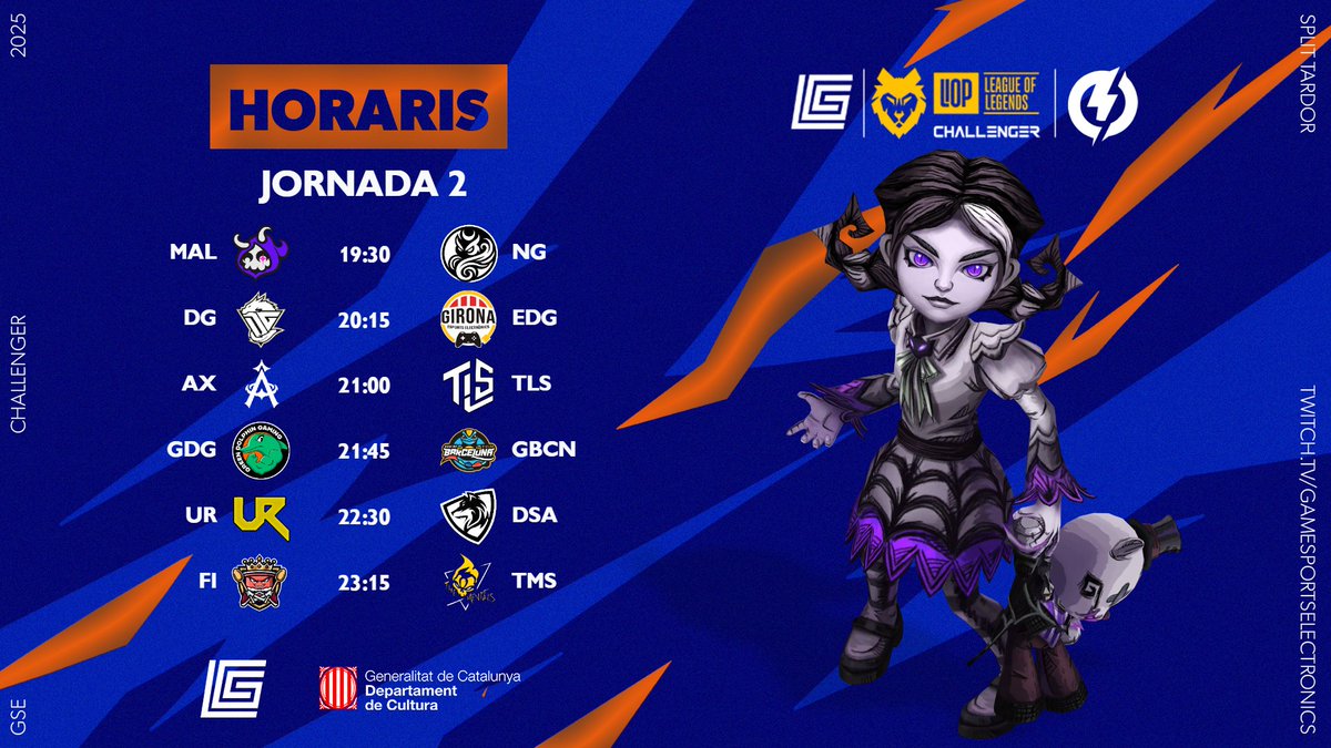 📢 Segona jornada de la Challenger Split Tardor 2025!
Avui tornem ja des de casa, però amb la mateixa intensitat de sempre🙌

🕢 A partir de les 19:30h comença l’acció!

📺 I ho farem en multistream perquè no et perdis res!

👉 No hi falteu, que la competició continua! 🔥