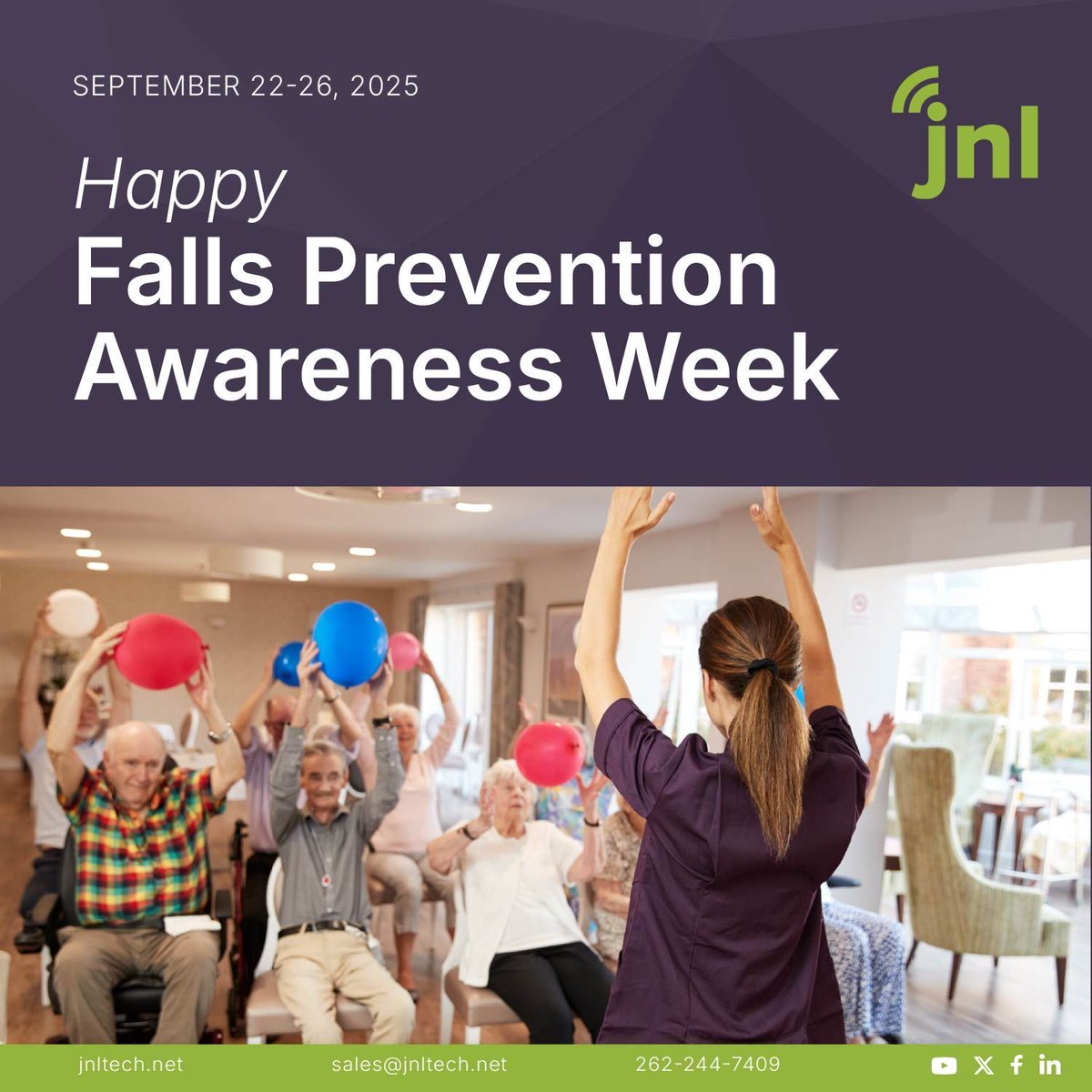JNLTechnologies's tweet image. It’s Falls Prevention Awareness Week!
With a holistic approach, communities can reduce falls, improve resident wellbeing, and lower medical costs. Start your Falls Prevention journey today!
#FallsPrevention #FallsPreventionAwarenessWeek #FallDetection #SeniorCare #AgingWell