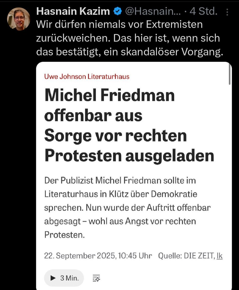 ... vielleich war die Sorge über seine Vergangenheit größer ? Es sollen ihm verziehen sein.
Die Verwendung der Begriffe  Links, Rechts, Extrem für anders Denkende sind falsch gewählt. In den meisten Ausladungen geht es um die Angst in der Debatte den Kürzeren zu ziehen.