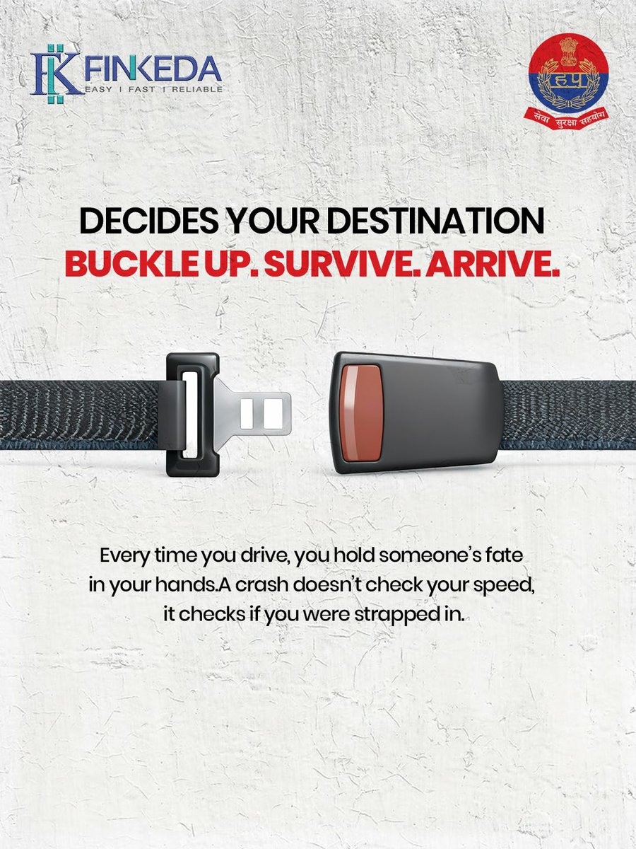 Your safety is in your hands every time you drive. A crash doesn’t check your speed, it checks if you were buckled up.

Buckle Up. Survive. Arrive.
Drive safe, save lives. 
.
.
.
#ChallanNahiSalamMilega #RoadSafety #SeatbeltSafety #Gurugram #Traffic #Police