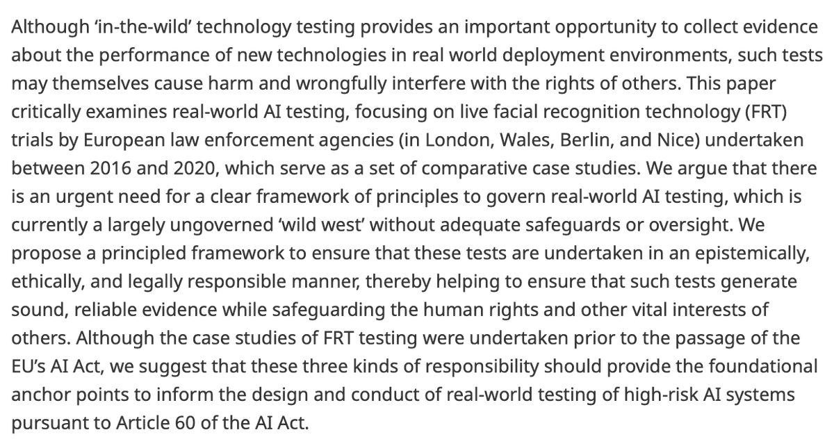Data_and_Policy's tweet image. New article!
From ‘wild west’ to ‘responsible’ AI testing ‘in-the-wild’: lessons from live facial recognition testing by law enforcement authorities in Europe
👉 bit.ly/4nBWz0C
By Karen Yeung(@unibirmingham) and @wlladragon 
#AI #AITesting #FRT #technologytesting