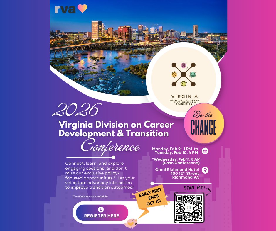 vcu_ttac's tweet image. The time is now! Register for the VADCDT  Conference! This is an awesome opportunity to connect and learn more about transition