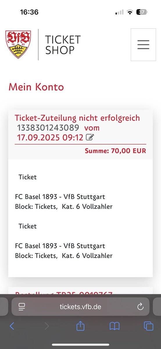 Danke <a href="/VfB/">VfB Stuttgart 1893</a> mal wieder für nichts, letztes Jahr für 3 Spiele beworben und nur absagen. Wie wär’s wenn man in die Software mal was einbaut das jeder evtl. mal dran kommt? Irgendwie sind die Gewinner immer die selben !