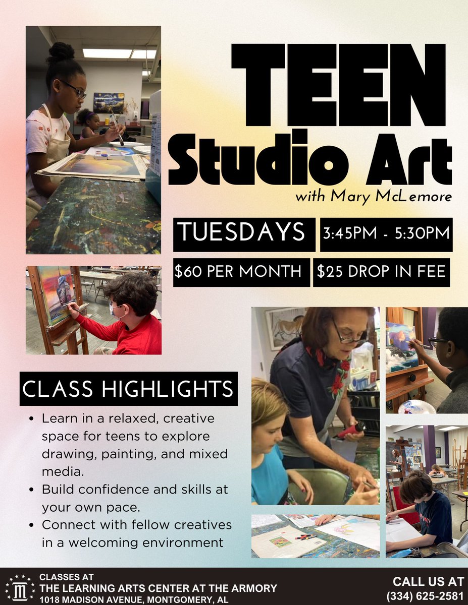 montgcitypandr's tweet image. What&apos;s the first rule of Art Club? Always talk about Art Club! And this Teen Art Studio is the talk of the town with local artistic teens. 

If your teen would like to try out this class, please call 334-625-2581 for more information!

#funinmgm #ourmgm #LearningArtsCenter
