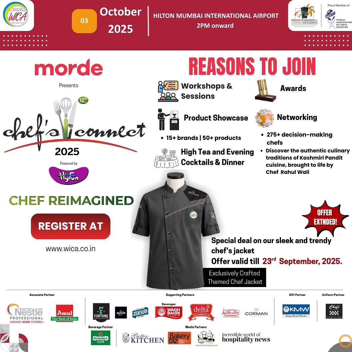 Chefs Connect 2025 brings together culinary leaders, new trends, and endless networking opportunities. Celebrate talent, share ideas, and get inspired at this one-of-a-kind platform shaping the future of gastronomy. Register now at wica.co.in <a href="/Ekta_BKitchen/">Ekta</a> <a href="/wica/">William Callejas</a>