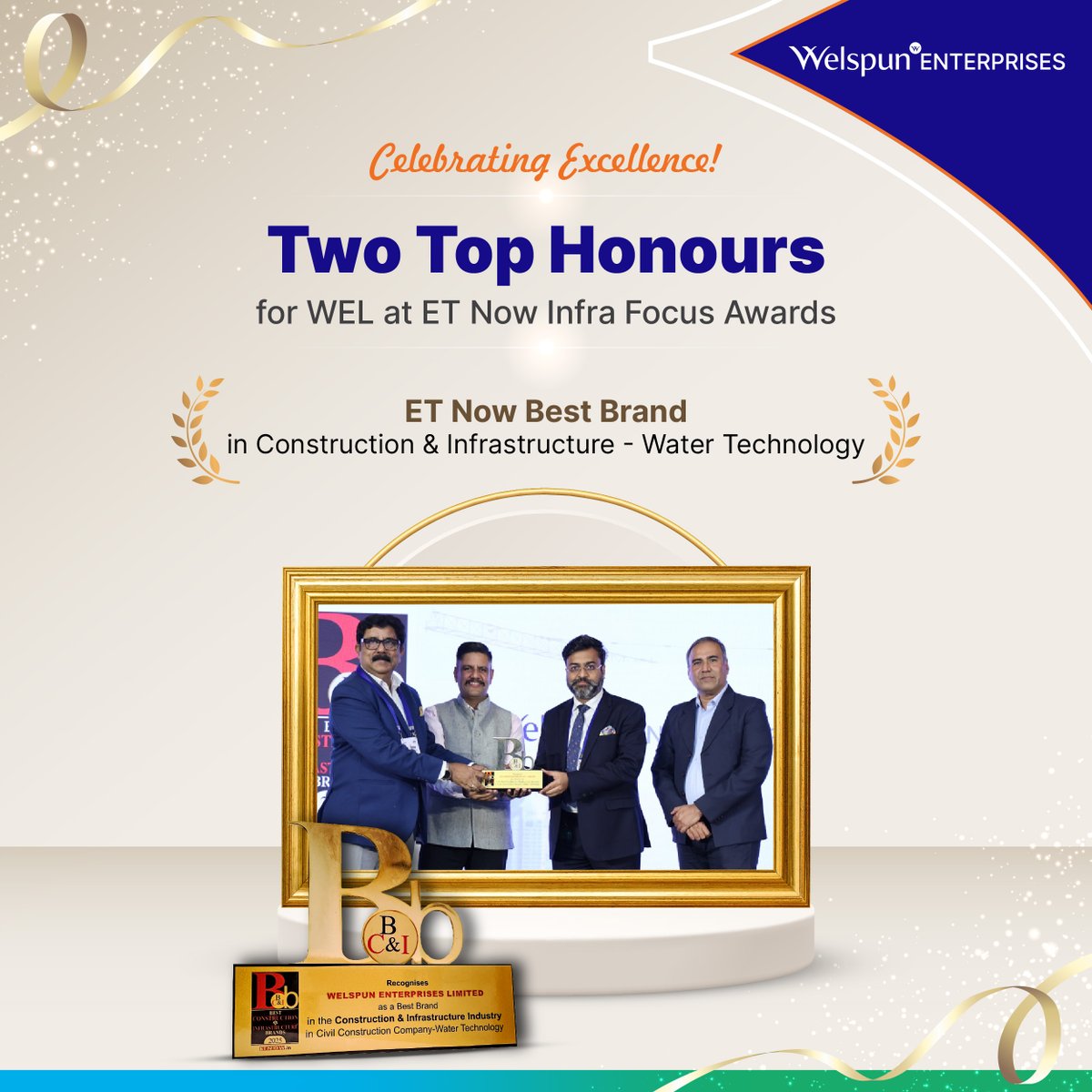 WelspunWorld's tweet image. From an iconic bridge to transformative water solutions, #WelspunEnterprises has been recognized with two top awards at the ET Now Infra Focus Awards 2025!

🏆 Honoured as the “Most Admired Company in the Transportation Sector – Roads &amp;amp; Highways” for our landmark Aunta–Simaria…
