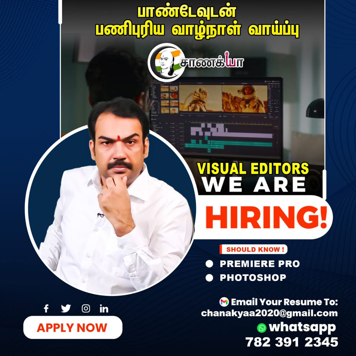 ChanakyaaTv's tweet image. WE ARE HIRING 
#Chanakyaa #visualeditors #rangarajpandey