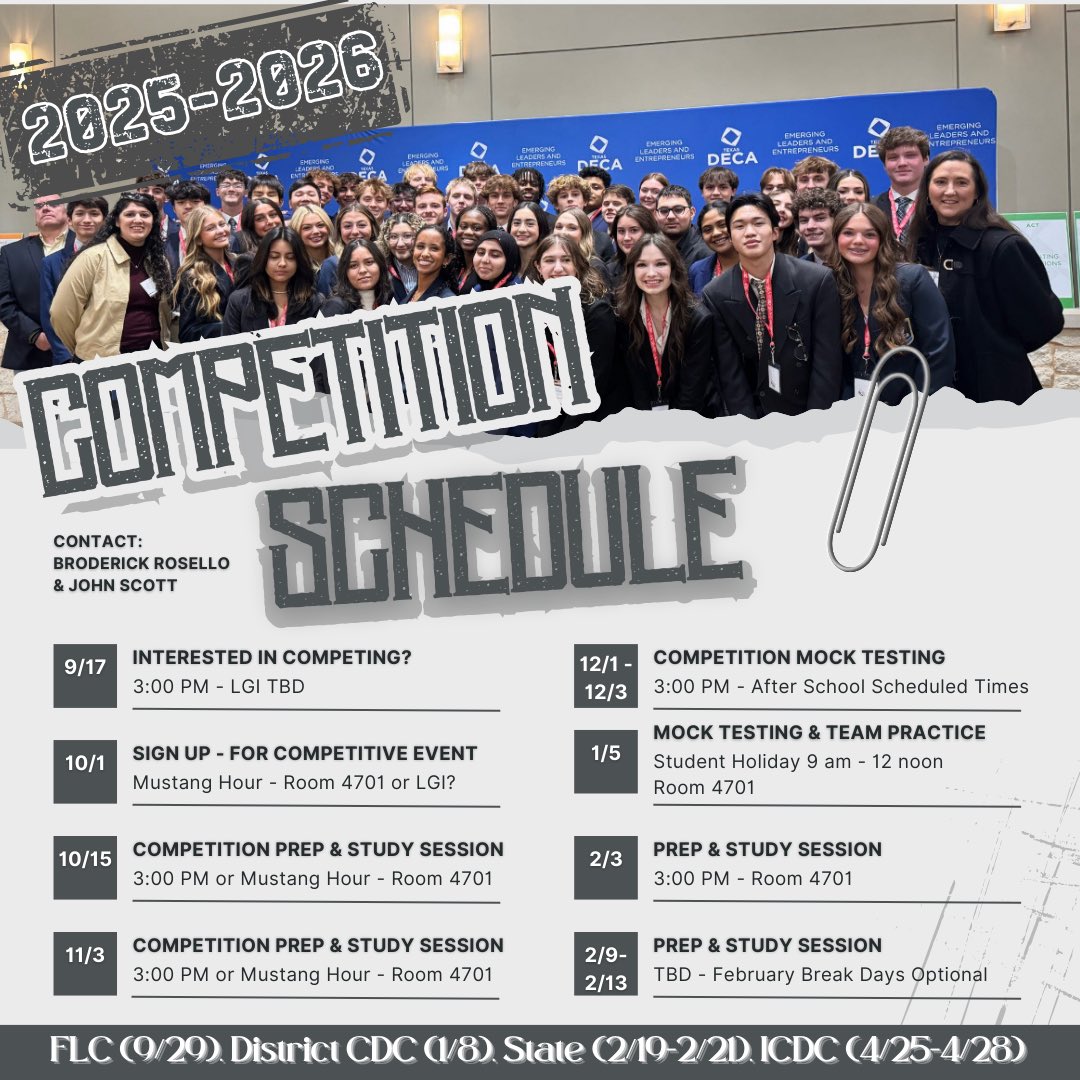 KingwoodDeca's tweet photo. What is happening in Kingwood DECA? 
Mark Your Calendars and LINKS in BIO! 
This Thursday…

7:30 am Financial Literacy Volunteering at Hidden Hollow Elementary

Mustang Hour A/B Lunch - Business Speaker Series - Scott Homann

@HumbleISD_KHS @HumbleISD_CTE @lauraabel https://t.co/4mGBmS3PZh