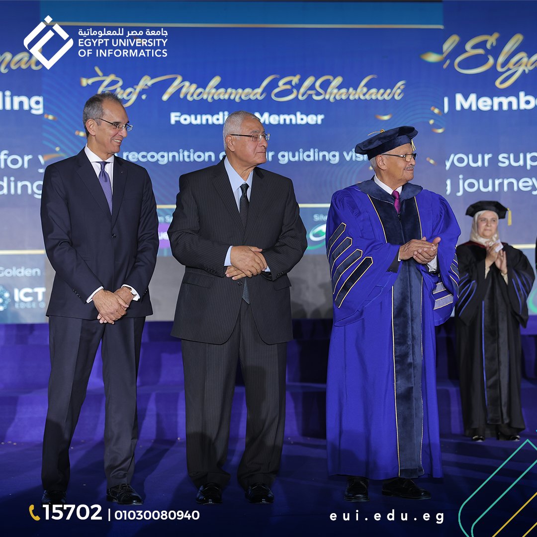 Egyuniversity's tweet image. EUI proudly celebrated its 1st Graduation Ceremony 🎓✨ The Class of 2025 marked history with pride &amp;amp; joy, joined by H.E. Adly Mansour &amp;amp; H.E. Dr. Amr Talaat. Congratulations to our pioneering graduates from Computing, Business, &amp;amp; Digital Arts! 🌟 #EUI #Graduation2025