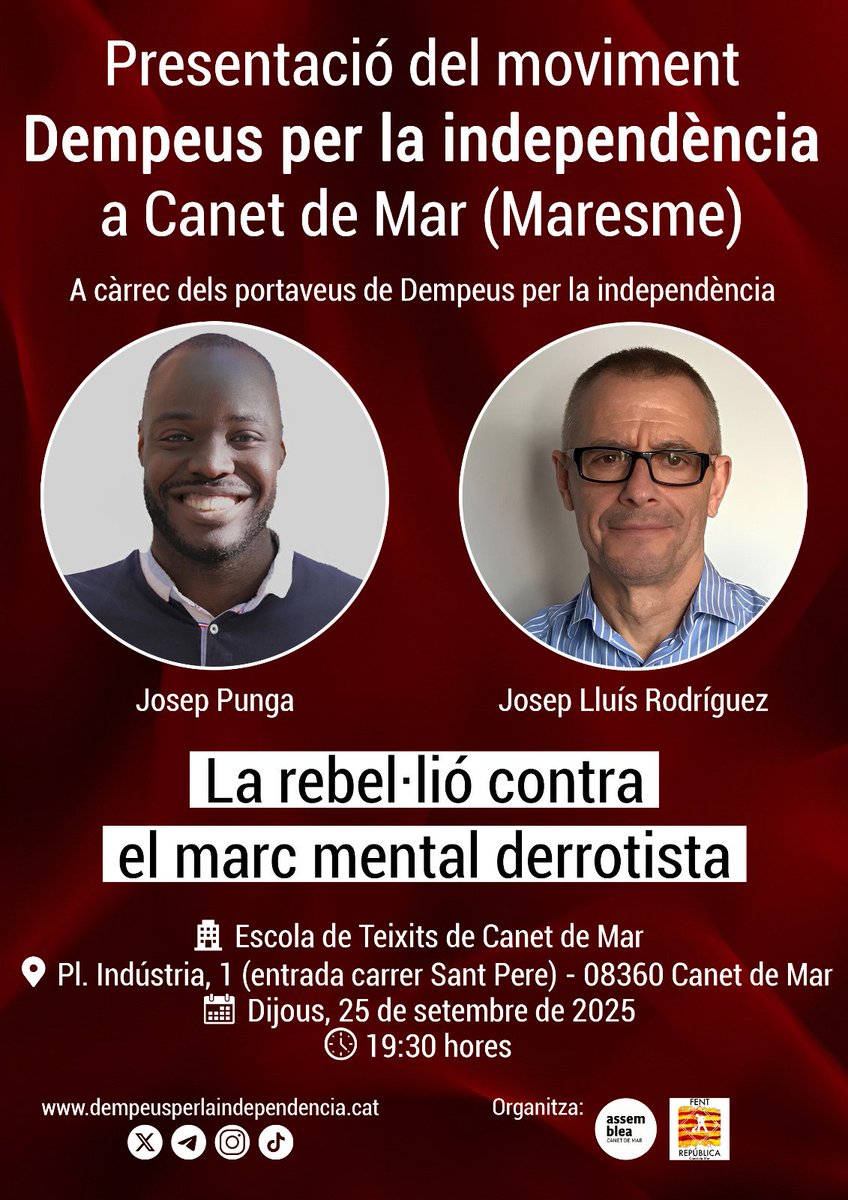 🔴🔴🔴🔴🔴

Atenció, Dempeus també arriba al maresme !!

Dijous 25 a Canet de Mar.

La rebel·lió contra el marc mental derrotista.

Feu retuit !!!
Gràcies!

Dempeusperlaindependencia.cat