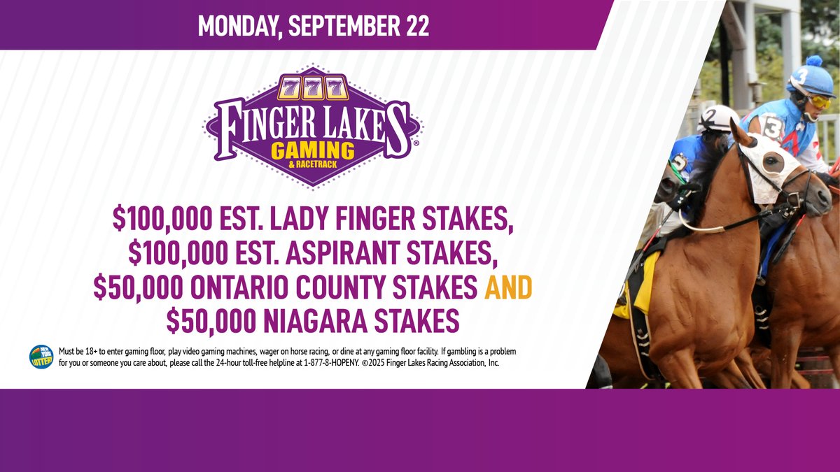 Finger Lakes Gaming (@flgaming) on Twitter photo Today's scratches: Track is Fast.
Race-1   #4 In Traffic -- # 6 Sweet Desantis
Race-4   #4 Kismeholdmethrime 
Race-5   #7 Tommy the Torch -- #8 In Sky We Trust
Race-6   #6 Sobieski
Race-7   #2 Oriole Way
Race-8   #2 Instant Success
First post is 1 pm. 
equibase.com/content/Custom… Today's scratches: Track is Fast.
Race-1   #4 In Traffic -- # 6 Sweet Desantis
Race-4   #4 Kismeholdmethrime 
Race-5   #7 Tommy the Torch -- #8 In Sky We Trust
Race-6   #6 Sobieski
Race-7   #2 Oriole Way
Race-8   #2 Instant Success
First post is 1 pm. 
equibase.com/content/Custom…