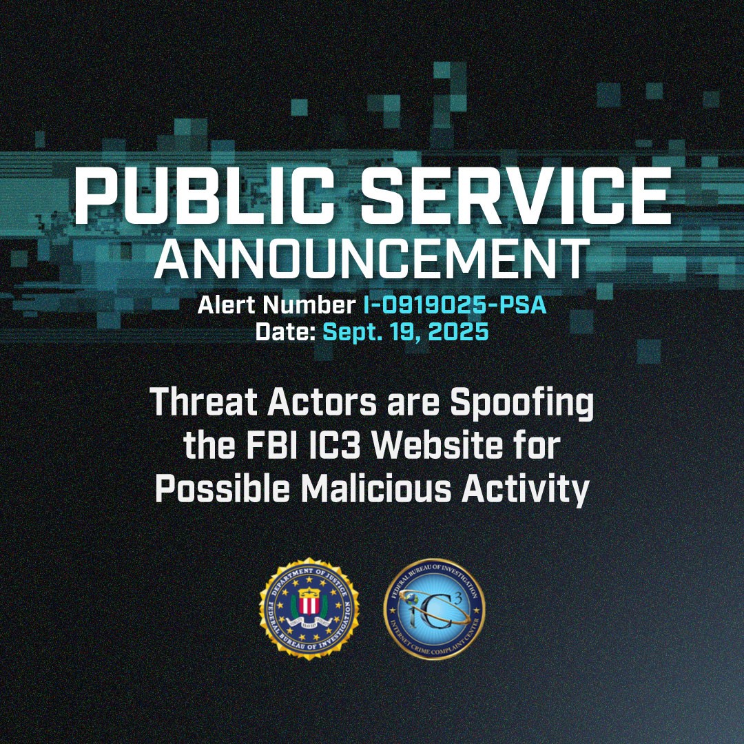 The FBI has released a PSA warning that threat actors are spoofing the FBI’s Internet Crime Complaint Center (IC3) government website to steal personal information and engage in monetary scams. 

Click for tips to protect yourself from fake websites:ow.ly/97bE50X0gxI