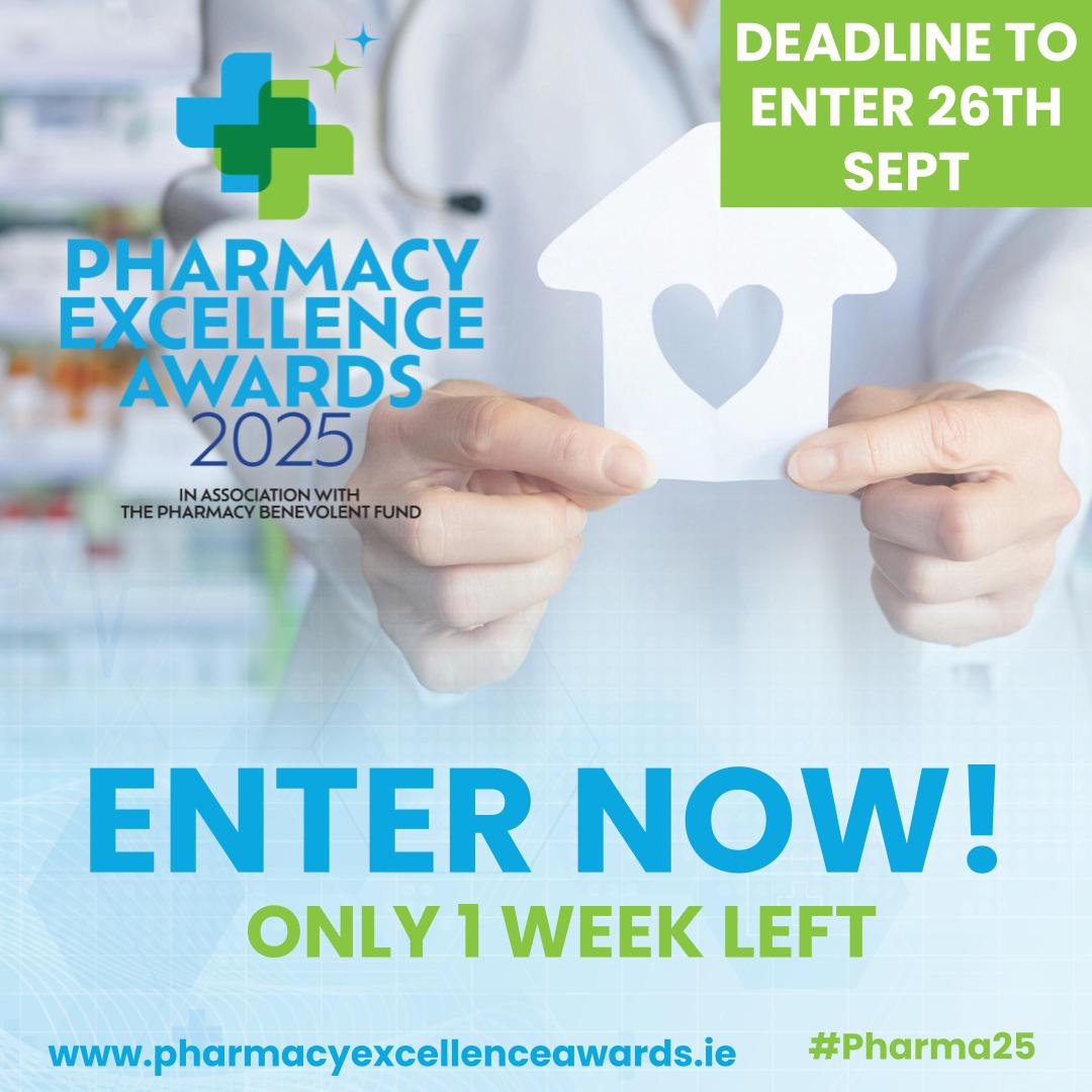 ⏰ Just ONE WEEK LEFT to enter the 2025 Irish Pharmacy Excellence Awards!

✨ Entering is completely free and you get the chance to gain well-deserved recognition for your hard work.

👉 Enter now: pharmacyexcellence.secure-platform.com/a/solicitation…

#Pharma25